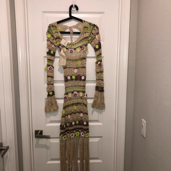 New Free People Bali Crochet Tunic Mini Dress Gown sz M - Picture 4 of 12